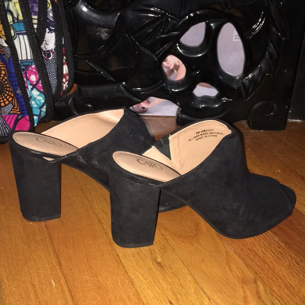 Black Open Toe Suede Feel Heels